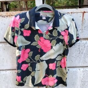 Hawaiian Floral Polo with Pink Hibiscus